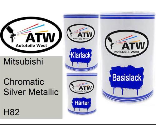 Mitsubishi, Chromatic Silver Metallic, H82: 500ml Lackdose + 500ml Klarlack + 250ml Härter - Set, von ATW Autoteile West.